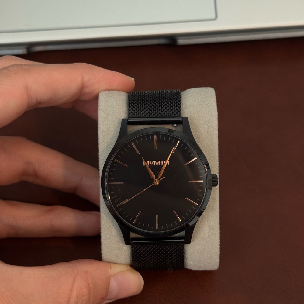 MVMT Black and Rose Gold Mesh Watch